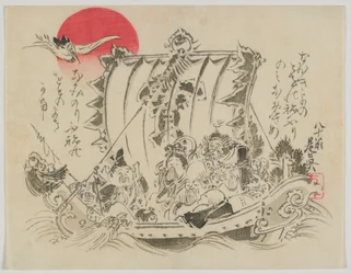 宝船の七福神明治19世紀後半（カラー木版画）